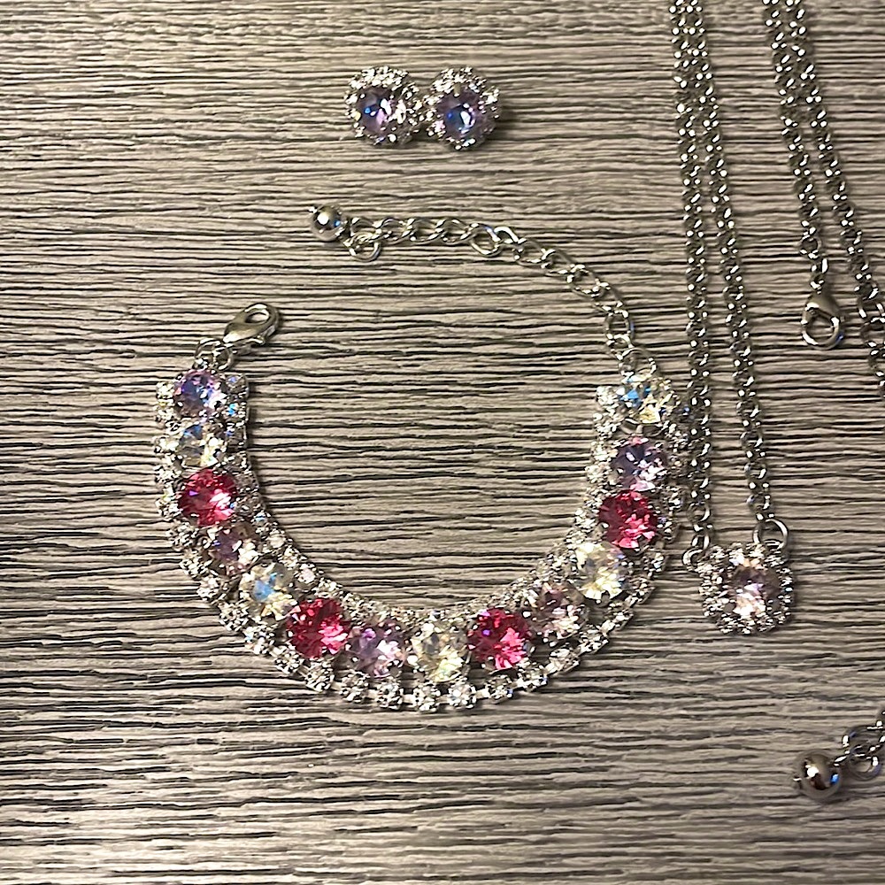Sterling Silver Swarovski Halo Jewelry Set - Picture 8 of 15